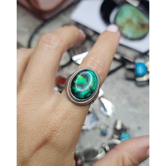 Vintage Kabana Sterling Silver Paua Shell Doublet Cab Ring Size 7 - Picture 5 of 8